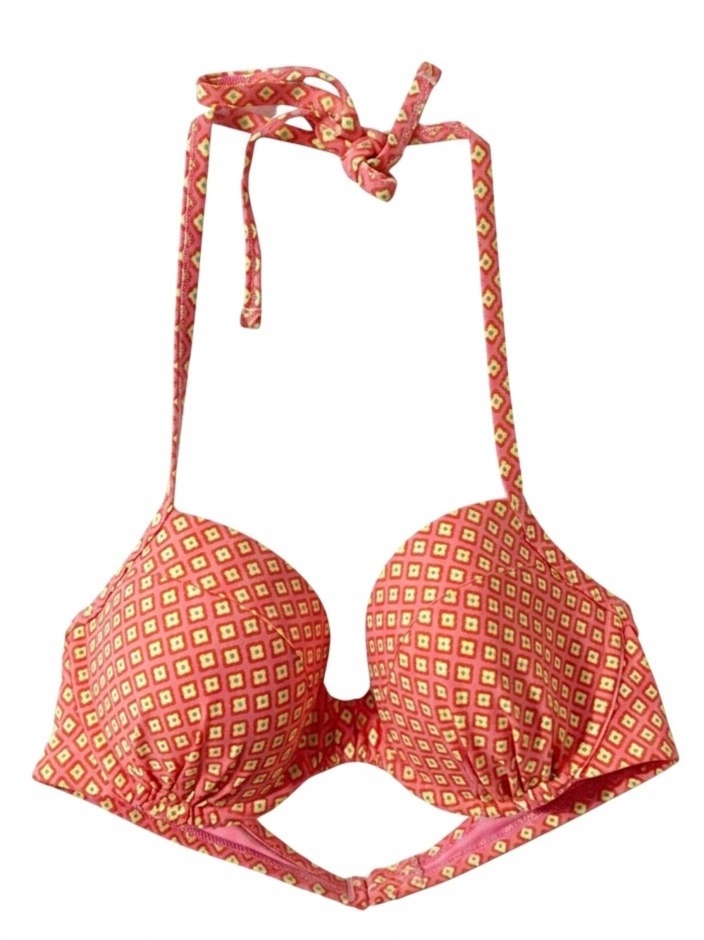 Aerie Blakely 36 C Floral Push Up Halter Bikini Top Pink Orange Yellow Swim Top
